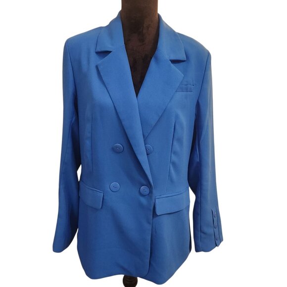 Forever 21 Fully Lined Royal Blue Double Breasted Blazer Size L - Picture 1 of 5